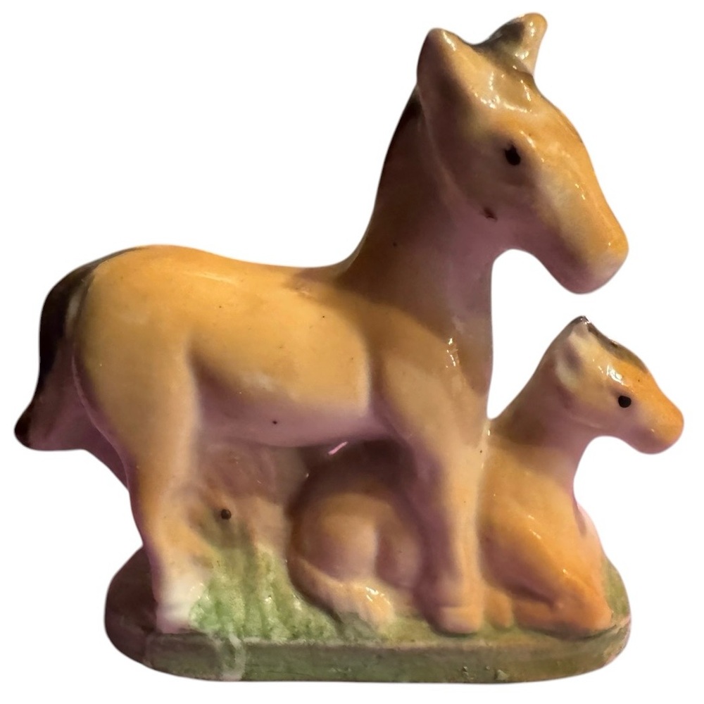 Vintage Small Ceramic Horse and Colt Figurine Made in Japan